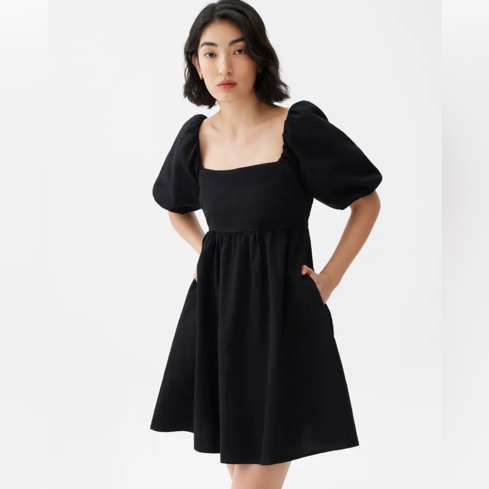 Love, Bonito Puff Sleeve Babydoll Mini Dress Black Size 0 100% cotton
